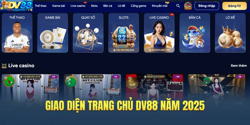 Giao diện trang chủ DV88 năm 2025